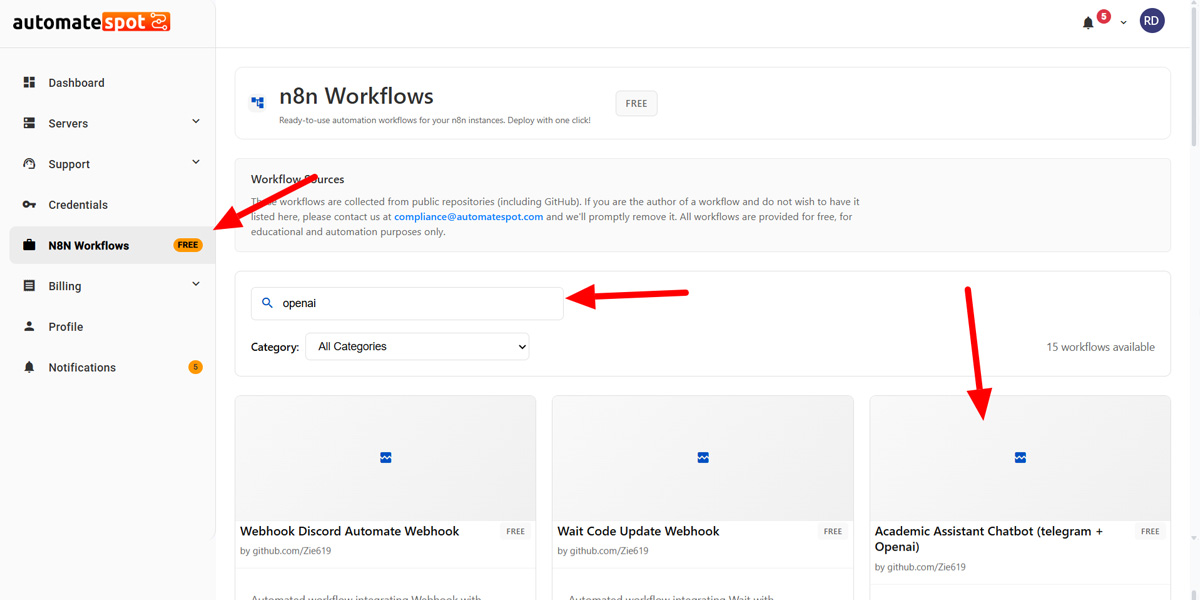 AutomateSpot Workflow Library - Selecting a Workflow